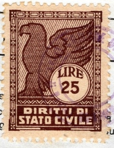 Marca da Bollo del Comune di CORTINO su Carta Colorata di dimensioni 23 x 29 mm