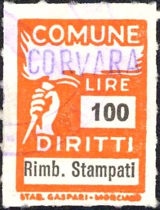 Marca da Bollo del Comune di CORVARA su Carta Bianca Sottile di dimensioni 18,5 x 26 mm