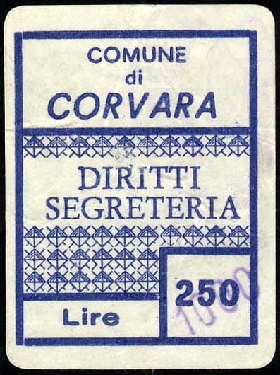 Marca da Bollo del Comune di CORVARA su Carta Bianca di dimensioni 28,5 x 31 mm