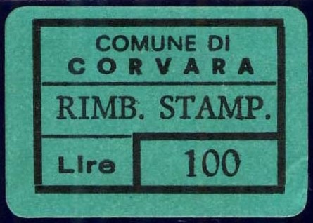 Marca da Bollo del Comune di CORVARA su Carta Colorata di dimensioni 24,5 X 17 mm