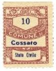 Marca da Bollo del Comune di COSSATO su Carta Bianca Sottile di dimensioni 21,5 x 28 mm