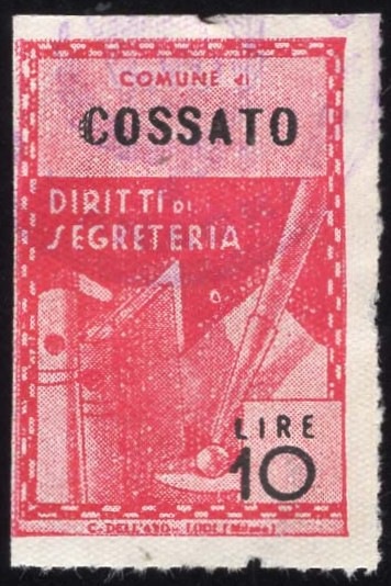Marca da Bollo del Comune di COSSATO su Carta Bianca di dimensioni 21 X 32 mm