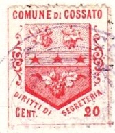 Marca da Bollo del Comune di COSSATO su Carta Bianca di dimensioni 22 x 25,5 mm