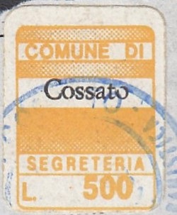 Marca da Bollo del Comune di COSSATO su Carta Bianca di dimensioni 15,5 x 20 mm