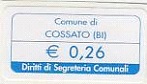 Marca da Bollo del Comune di COSSATO su Carta Bianca di dimensioni 16 x 34 mm