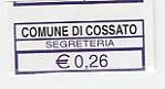 Marca da Bollo del Comune di COSSATO su Carta Bianca di dimensioni 12 x 31 mm