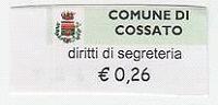 Marca da Bollo del Comune di COSSATO su Carta Bianca di dimensioni 20 x 38 mm