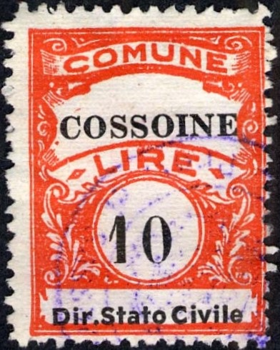 Marca da Bollo del Comune di COSSOINE su Carta Bianca di dimensioni 22,5 x 29 mm