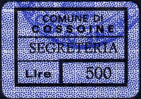 Marca da Bollo del Comune di COSSOINE su Carta Bianca di dimensioni 24 x 17 mm