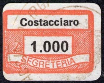 Marca da Bollo del Comune di COSTACCIARO su Carta Bianca di dimensioni 19,5 x 13 mm
