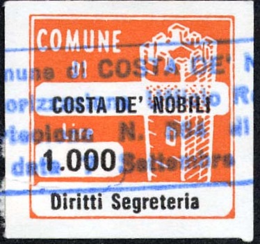 Marca da Bollo del Comune di COSTA DE NOBILI su Carta Bianca di dimensioni 20 x 20 mm