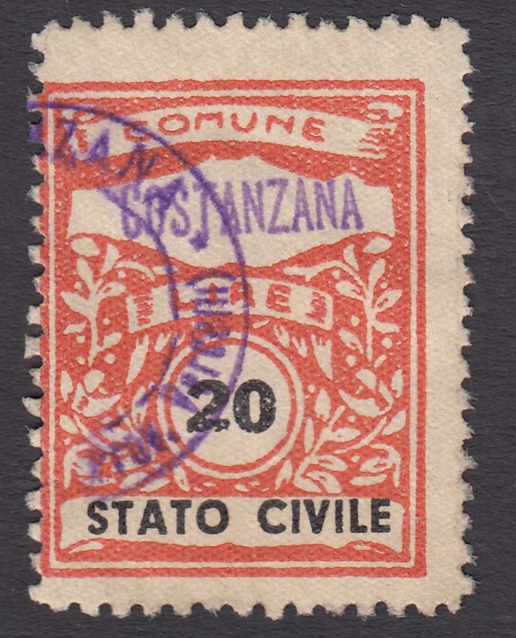 Marca da Bollo del Comune di COSTANZANA su Carta Bianca di dimensioni 22,5 x 29 mm