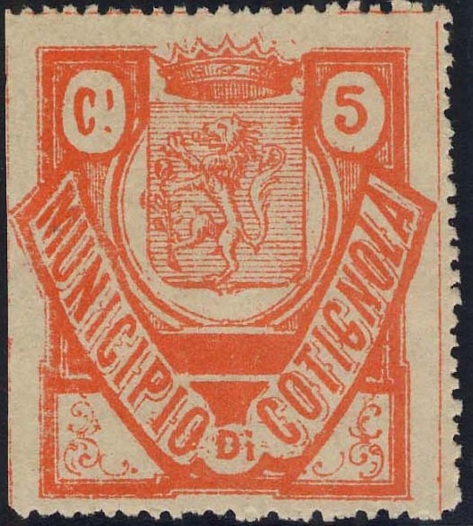 Marca da Bollo del Comune di COTIGNOLA su Carta Bianca di dimensioni 21 X 32 mm