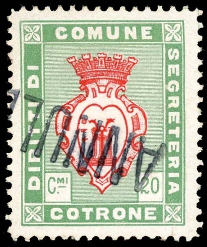Marca da Bollo del Comune di CROTONE su Carta Bianca di dimensioni 23 x 29 mm
