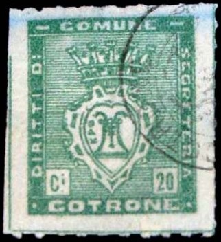 Marca da Bollo del Comune di CROTONE su Carta Bianca di dimensioni 23 x 29 mm