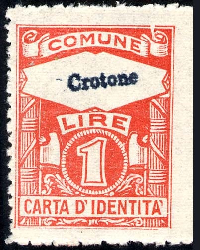 Marca da Bollo del Comune di CROTONE su Carta Bianca di dimensioni 22 x 29 mm