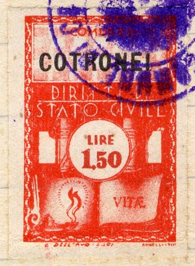 Marca da Bollo del Comune di CROTONE su Carta Bianca Sottile di dimensioni 21 X 33,5 mm