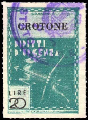 Marca da Bollo del Comune di CROTONE su Carta Bianca Sottile di dimensioni 21,5 x 32 mm