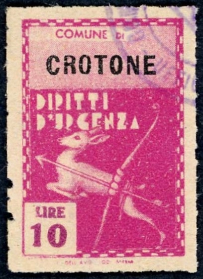 Marca da Bollo del Comune di CROTONE su Carta Bianca di dimensioni 22 x 33,5 mm