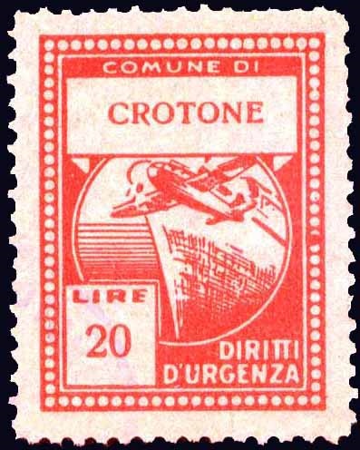 Marca da Bollo del Comune di CROTONE su Carta Bianca Sottile di dimensioni 22 x 29 mm