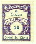 Marca da Bollo del Comune di COZZO su Carta Bianca Sottile di dimensioni 22,5 x 29 mm