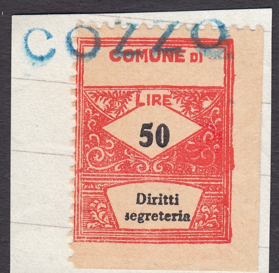 Marca da Bollo del Comune di COZZO su Carta Bianca Sottile di dimensioni 22,5 x 28 mm