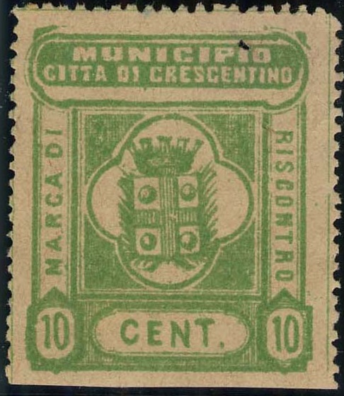 Marca da Bollo del Comune di CRESCENTINO su Carta Bianca di dimensioni 29 x 34 mm