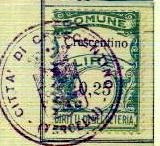 Marca da Bollo del Comune di CRESCENTINO su Carta Bianca di dimensioni 21 x 29 mm