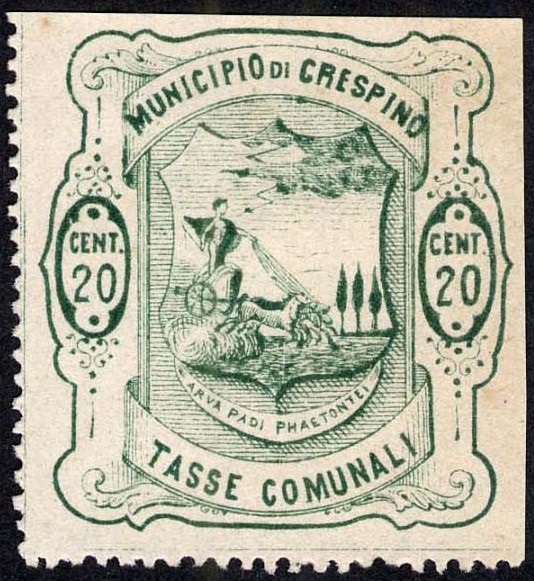 Marca da Bollo del Comune di CRESPINO su Carta Bianca di dimensioni 33 x 35 mm