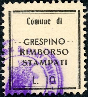 Marca da Bollo del Comune di CRESPINO su Carta Bianca di dimensioni 24 x 24 mm