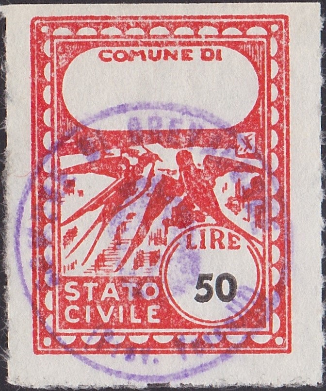 Marca da Bollo del Comune di CREVACUORE su Carta Bianca di dimensioni 17 x 22,5 mm