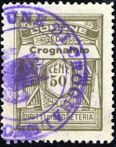 Marca da Bollo del Comune di CROGNALETO su Carta Bianca Sottile di dimensioni 21,5 x 28,5 mm