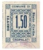 Marca da Bollo del Comune di CROPALATI su Carta Bianca Sottile di dimensioni 27 x 33,5 mm