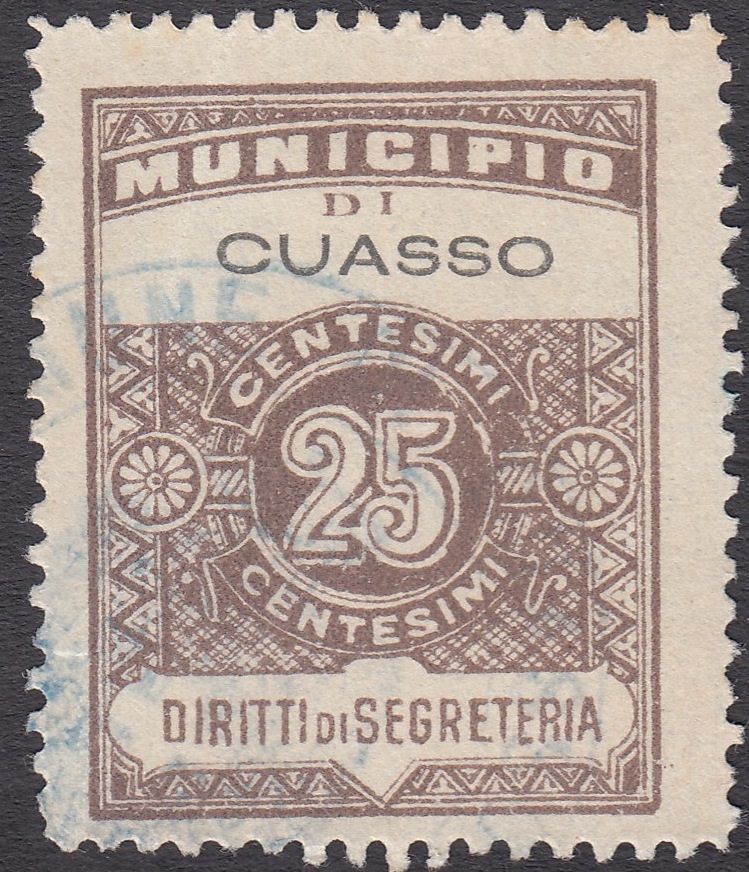 Marca da Bollo del Comune di CUASSO AL MONTE su Carta Bianca di dimensioni 22,5 x 29 mm