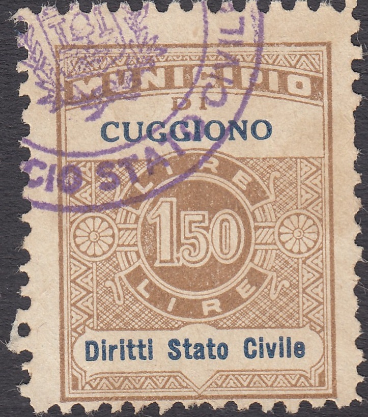 Marca da Bollo del Comune di CUGGIONO su Carta Bianca Sottile di dimensioni 22,5 nx 29 mm