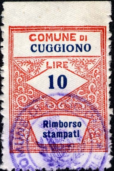 Marca da Bollo del Comune di CUGGIONO su Carta Bianca Sottile di dimensioni 22 x 28.5 mm