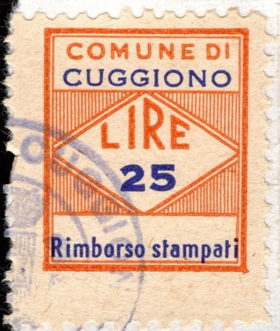 Marca da Bollo del Comune di CUGGIONO su Carta Bianca di dimensioni 23 x 28 mm