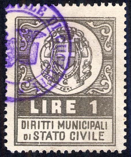 Marca da Bollo del Comune di CUGLIERI su Carta Bianca di dimensioni 24,5 x 31,5 mm