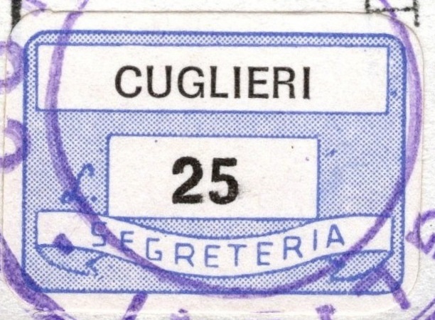 Marca da Bollo del Comune di CUGLIERI su Carta Bianca di dimensioni 20 x 15,5 mm