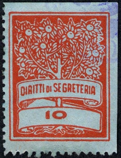 Marca da Bollo del Comune di CUMIANA su Carta Bianca di dimensioni 22 x 28,5 mm