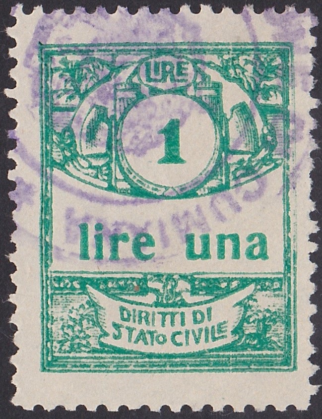 Marca da Bollo del Comune di CUMIANA su Carta Bianca di dimensioni 22 X 33 mm