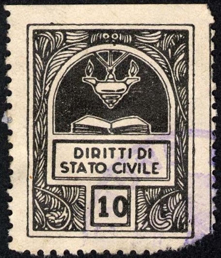 Marca da Bollo del Comune di CUMIANA su Carta Bianca di dimensioni 22,5 x 29 mm