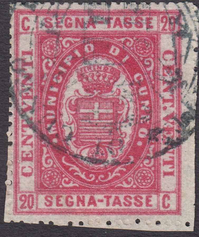 Marca da Bollo del Comune di CUNEO su Carta Bianca di dimensioni 25 x 30,5 mm
