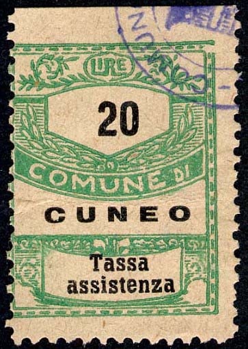 Marca da Bollo del Comune di CUNEO su Carta Bianca Sottile di dimensioni 22 x 28 mm