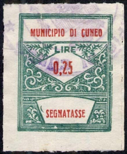 Marca da Bollo del Comune di CUNEO su Carta Bianca di dimensioni 21,5 x 27 mm