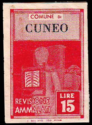 Marca da Bollo del Comune di CUNEO su Carta Bianca di dimensioni 21,5 x 27 mm