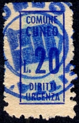 Marca da Bollo del Comune di CUNEO su Carta Bianca di dimensioni 23 x 36 mm