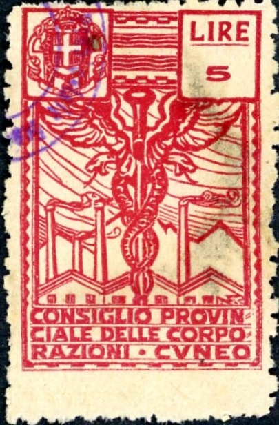 Marca da Bollo del Comune di CUNEO su Carta Bianca di dimensioni 23 x 36 mm