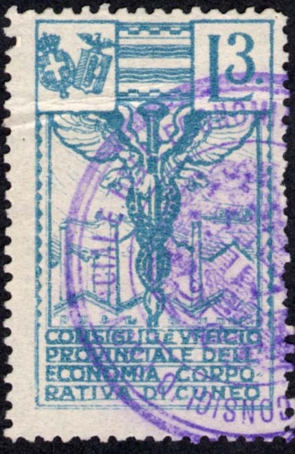 Marca da Bollo del Comune di CUNEO su Carta Bianca di dimensioni 23 x 36 mm