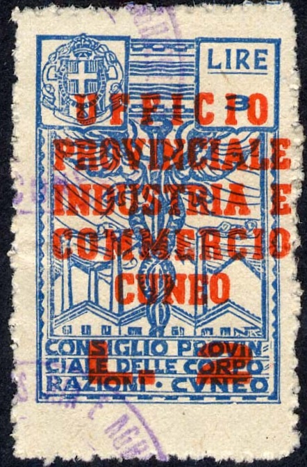 Marca da Bollo del Comune di CUNEO su Carta Bianca di dimensioni 23,5 x 36 mm
